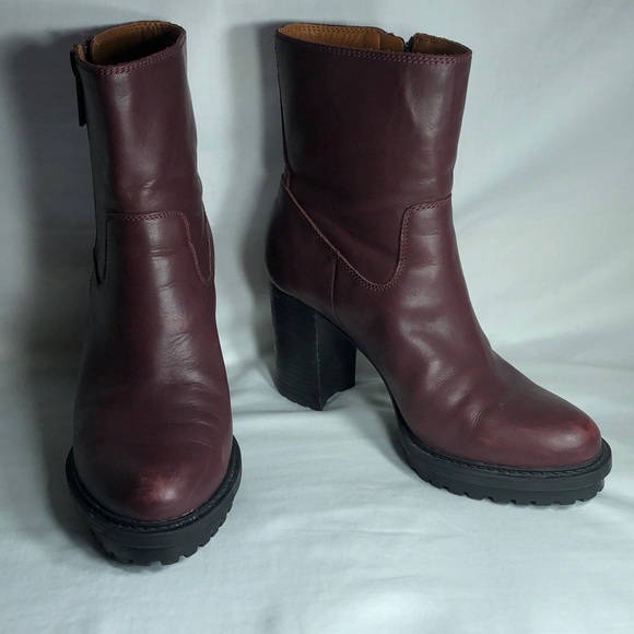 Lucky Brand Shoes - Lucky Brand Women's Wine Leather Block Heel Ankle Bajax Boots, Size 8 1/2M